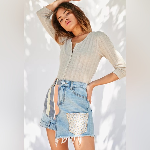 Urban Outfitters BDG Striped Patchwork Denim Mini Skirt - Picture 6 of 14